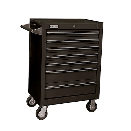 Urrea Roller Cabinet, 7 Drawer, Black, Steel, 27 in W x 39 in D x 18 in H X27M7N
